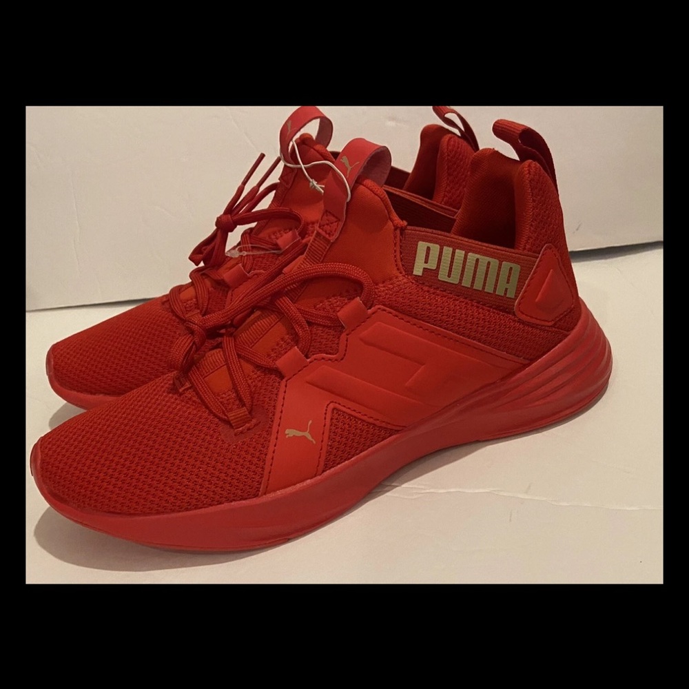 PUMA Training Shoes Sneakers Red Gold Women's 8 Softfoam Cushion Trendy Slip On
